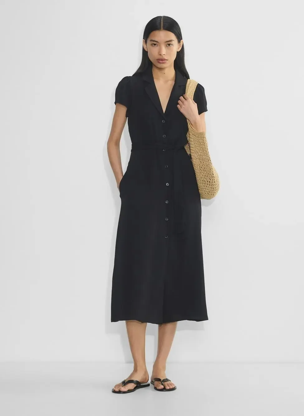 WILFRED x ARITZIA Matte Satin Shirt Mid Dress in Black
